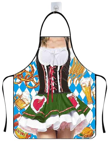 Delantal Oktoberfest | Delantal de Oktoberfest resistente al aceite con impresión Oktoberfest | Resistente al aceite alemán para fiestas de disfraces de Dirndl, delantal de cuero para barbacoa,