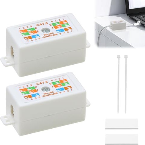 teasteam RJ45 Cat6 kopplingsbox 2 st Ethernet-kopplare kronkopplare oskärmad Ethernet-nätverkskabelkontakt höghastighetsöverföring 1,0 Gbps 250 MHz kompatibel med
