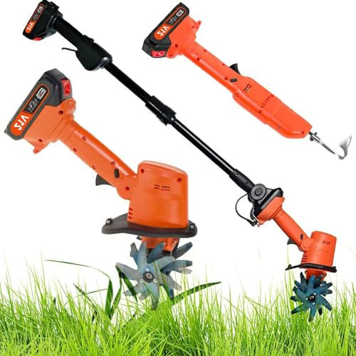 STWBHW Mini azada eléctrica, microcultivadora Manual, desherbadora, azada de jardín Manual 2 en 1 y rotovator eléctrico con 2 baterías de 1500 mAh, 10 cm de Ancho y 10 cm de Profundidad de Trabajo