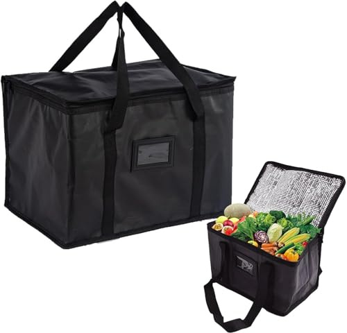 Borsa termica, borsa termica da 10 l, grande, pieghevole, riutilizzabile, isolante, per picnic, campeggio, barbecue, shopping (nero, 28 x 17 x 20 cm)