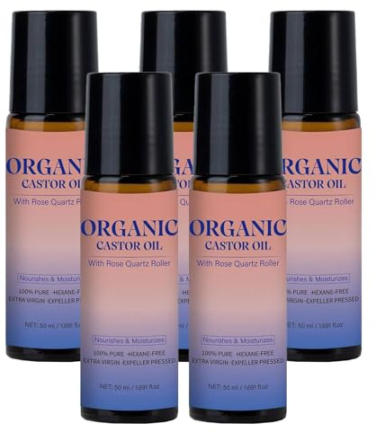 Organic Castor Oil with Rose Quartz Roller, Organic Castor Oil Roll On, Soothing Rollerball Essence, Natural Ingredients, Deep Nourishes Skin for Belly, Face, Body (5)