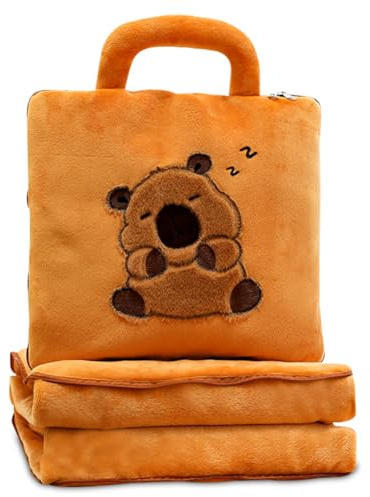 HOXSNII Capybara Manta de Felpa, Cojines y Mantas Muñeco de Peluche Cojines de Peluche Almohada Juguetes Cojín de Peluches Manta de Forro Polar Suave para Niños (110 * 160 CM)