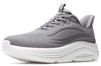 ALLSWIFIT Herr Slip On bred tå låda promenadskor handsfree barfota kudde löpning tennis båge stöd gym träning atletiska mode sneakers, Grå, 39.5 EU