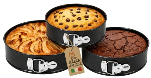 AKITAInk Set 3 Tortiere a Cerniera 24 26 28 cm in Acciaio al Carbonio Antiaderente per Torte, Cheesecake e Dolci da Forno