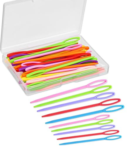 Lot de 100 Aiguilles Couture en Plastique 7cm et 9cm Aiguille a Laine a Grand Chas pour Laine a Tricoter Laine Crochet Tapisserie Travaux d'Aiguille Aiguille a Broder avec Boite de Rangement