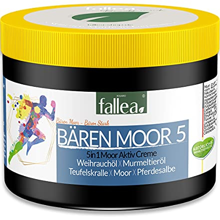 Fallea Bären Moor 5in1 Aktivgel Pferdesalbe mit Teufelskralle, Weihrauchöl, original Murmeltieröl & Moor sehr wirksam & beruhigend für Muskeln, Gelenke & Körper 500ml