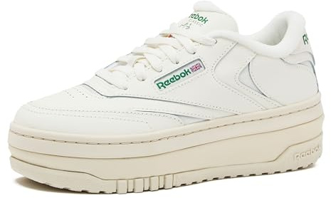 Reebok Club C Extra Platform Sneakers for Women, White Casual Tennis Women's Fashion Sneakers, Womens Shoes Size 5 to 11, Chalk/Chalk/Glen Green, 7 Medium