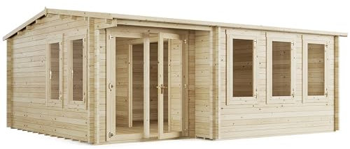 BillyOh Kent 5.5m x 5m Log Cabin Garden Office Studio Summer House Shed, Stylish Apex Design, Standard Treated – Durable Garden Room Space with Double Doors, Easy Assembled Summer House