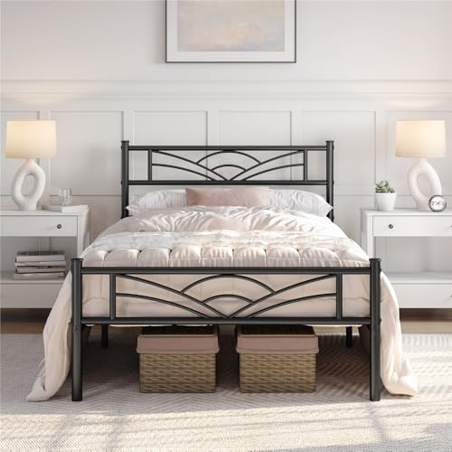Yaheetech Cama Individual con Espacio Bajo Marco Metal Altura 32 cm Cama Individual con Cabecera para Colchón de 90 x 200 cm Negro