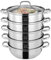 Edelstahl Dampfkocher Stapelbar Dampfgarer Dampfkochtopf 5 Etagen mit Glasdeckel Silber 30cm/28cm (Silber, 30CM)