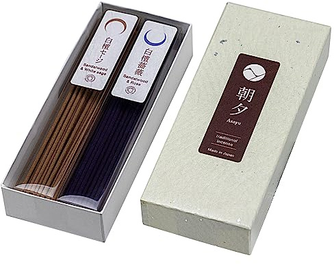 Asayu Japan Bastoncini d'Incenso Giapponesi Tradizionali Set Purificazione 2 in 1 Fatti in Giappone - Sandalo&Salvia Bianca + Sandalo&Rosa 40g