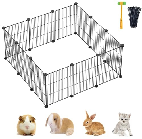 Lxvckly Pet Playpen, Small Animals Cage, DIY Encrypted Metal Wire Rabbit Fence, Guinea Pigs Cages, Kitten Playpen, Indoor & Outdoor Yard Fence for Small Animals Black