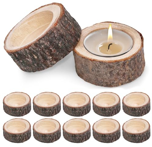 ZHIYUQL® 12 Stück Teelichthalter Holz Kerzenhalter 25 × 60mm Votivkerzenhalter Vintage Teelichtgläser Set für Tischdeko, Feiertagsdekoration, Hochzeiten