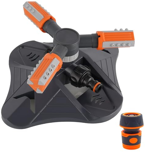 Gartensprinkler Rasensprenger 3Arm Garten Sprenger 360 Grad Automatisch Rotierend Rasen Wassersprinkler mit Schnellkupplung Sprinklerkopf für Bewässerungsanlagen