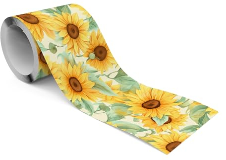 Muralo - Bordo autoadesivo – Bordo da parete – Decorazione da parete – Decorazione da parete per pareti, mobili, soffitti, carta da parati, rivestimenti, porte – Girasoli in stile vintage – Larghezza