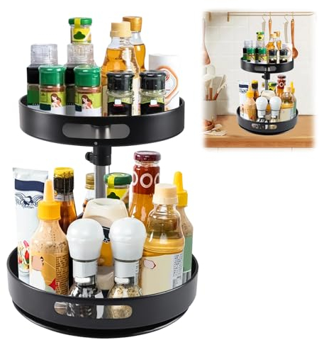 Especiero, Organizador de Especias de Metal Giratorio de 2 Niveles, Acceso Giratorio de 360°, Altura Ajustable Organizador de Especias para mostrador de Armario Carrusel de Cocina Lazy