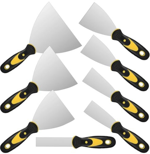 Juego de espátulas, espátula de pintor de acero inoxidable con mango de plástico, espátula de superficie para paneles de yeso, espátula de yeso inoxidable, cuchillo de masilla (8 unidades de