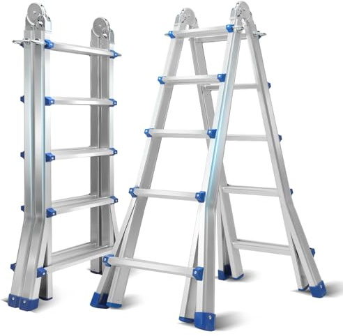Yakimz Scala multiuso 513 cm, scala telescopica 3 in 1, 4 x 5 pioli, pieghevole, in alluminio, multifunzione, portata massima 150 kg
