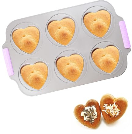 BSDLZCH Durable 6-Cavity Heart Shaped Cake Mold, Metal Square Cake Pan Non-Stick Heart Baking Pan for Baking Cakes, Brownies, Muffin-Essential Kitchen Tool for Home Bakers (Love)