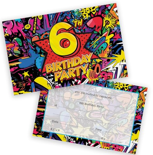 Stuff4 6th Birthday Party Invitations Kids, Comic Book Style 36 Pack | Childrens Birthday Invitations for Boys/Girls A6 Bday Party Invites Invitation Cards with Folding Envelopes