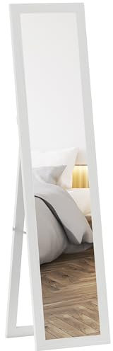 HOMCOM Miroir rectangulaire sur Pied Mural ou à Poser avec Cadre en Bois pour Salon Chambre à Coucher 37 x 157 cm Blanc