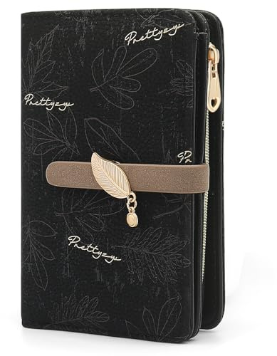 YERUUE Portefeuille Femme Petit en Cuir PU Porte Monnaie Femme, Porte Feuilles pour Femmes Court avec Porte-Monnaie Zippé et Portefeuilles Pochette (Noir)