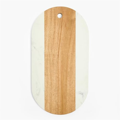 OHS Wooden Serving Board White Marble with Acacia Wood Charcuterie Cheese Board Decorative Chopping Boards Serving Platter for Fruit Bread Cheese Crackers