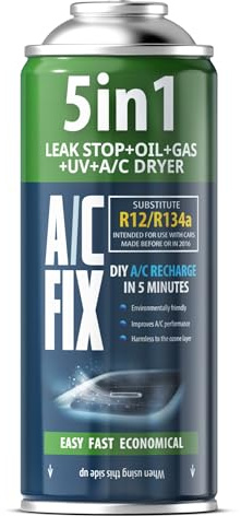 AC FIX 5-in-1 – R134a XL Refrigerant for Car Air Conditioning with Oil, Sealant, UV Dye, Desiccant – Quick Application – Protects the Compressor