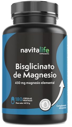 Magnesio Bisglicinato 2250 mg | 450mg Magnesio Elemental | 180 Cápsulas para 3 Meses | Potencia el Rendimiento y la Concentración | Reduce Cansancio, Fortalece Músculos, Articulaciones | Navitalife