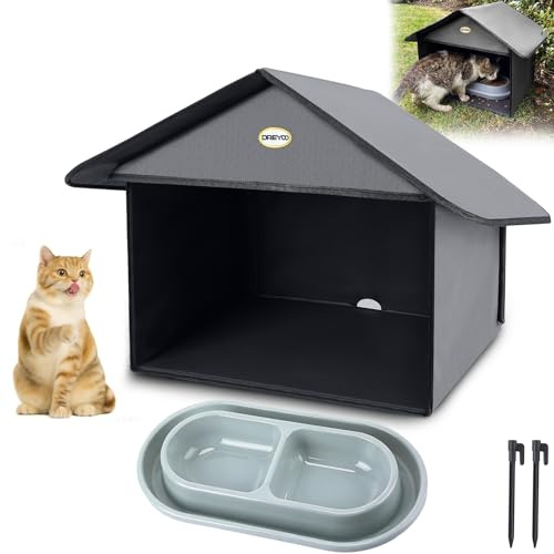 Weatherproof Outdoor Cat Feeding Station with 2 Bowls 32oz