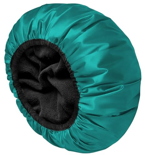 AOGOE Duschmössa, extra stor treskiktad vattentät badmössa med torrhårsfunktion för kvinnor, mikrofiber, silkesaktig satin, återanvändbar badmössa för långt hår, fettbeständig mössa