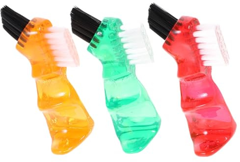 SECFOU Mini Cepillo Limpiador de Dentaduras Postizas de Doble Cara, Pequeño Tamaño Portátil, 3 Unidades (rojo, Naranja, Verde), Cepillo Práctico para Limpieza Diaria en Casa