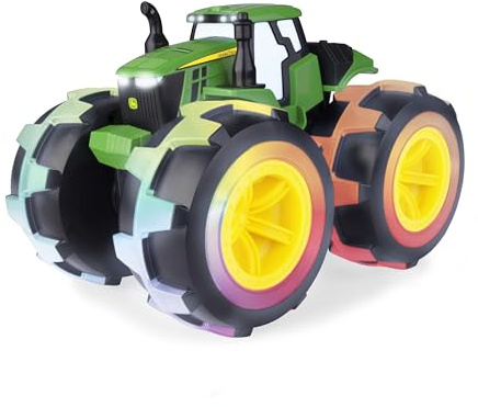 TOMY Monster Treads Lightning Wheels - Deluxe Rainbow Tractor - John Deere Tractor Toys - Light Up Monster Truck Toy with Rainbow Lights and Sounds - Ages 3 Years and Up