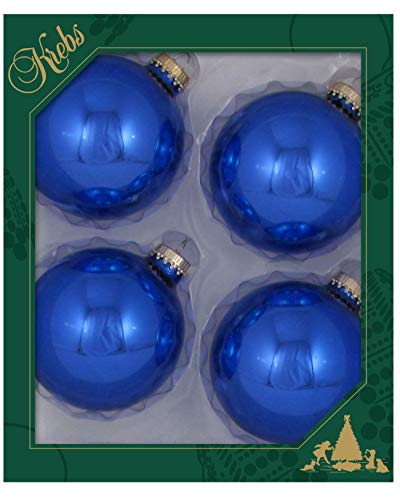 Krebs Glas Lauscha - Christbaumschmuck/Christbaumkugeln - Box mit 4 königsblauen Kugeln aus Glas in Einer Größe von 8cm