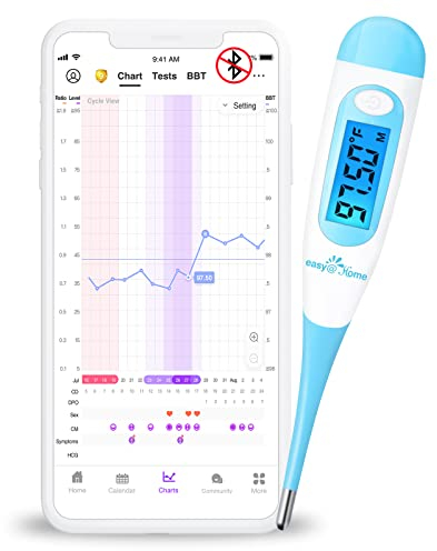 Easy@Home Basalthermometer Fruchtbarkeitsthermometer Ovulationstest zur Zykluskontrolle und Eisprung-Tracking mit Premom APP, Digitales Thermometer mit blauer Hintergrundbeleuchtung LCD-Anzeige