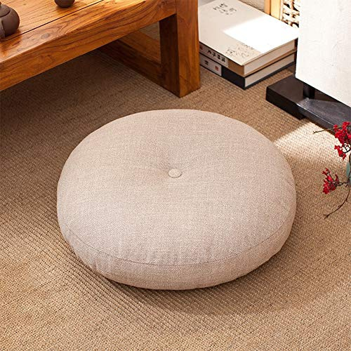Coussin Rond Détachables de Sol épais en Lin épais de Style Japonais Tatami Coussin pour Chaise de Balcon de Canapé de Plancher de Patio Coussins Oreiller,Beige,45x45cm