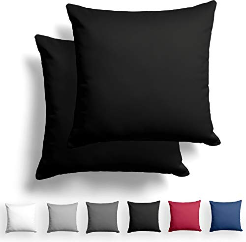 Alreya 2er-Set Mako Satin Kissenbezug 80 x 80 cm - 100% Baumwolle mit YKK Reißverschluss, Superweicher Kopfkissenbezug 80x80, Kissenhülle, Oeko-TEX® Standard Zertifiziert, Schwarz, nur Kissenbezug