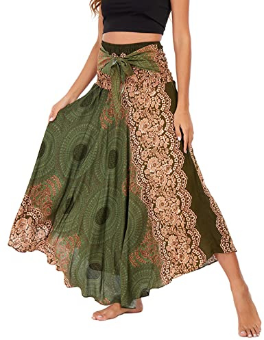 FEOYA Gonna Lunga Vita Alta Donna Estiva Abito Bohemien Spiaggia Eleganti Casual Vacanza 2 Articoli in 1 Stile 1