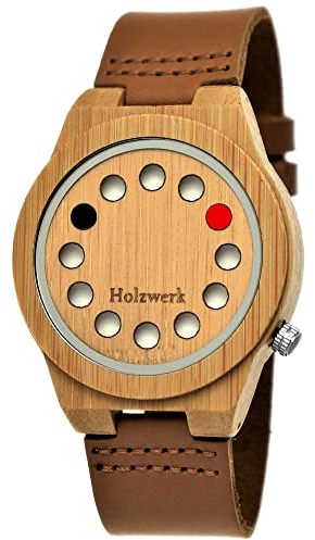 Holzwerk Germany Handgefertigte Designer Unisex Damen-Uhr Herren-Uhr Öko Natur Holz-Uhr Leder Armband-Uhr Analog Klassisch Quarz-Uhr Future Edition Braun Ahorn (Braun-Ahorn.)