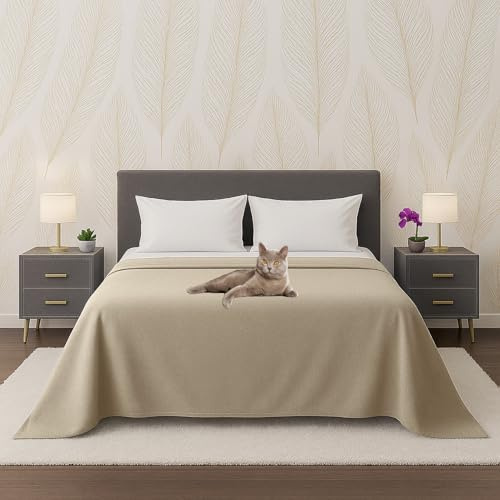 Byour3 - Copriletto PURO COTONE Organico 100% LEGGERO Letto Matrimoniale Singolo Piazza e Mezza Granfoulard Rettangolare Anallergico Telo Arredo Multiuso Copritutto (Beige, Singolo)