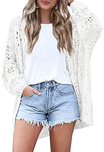 HOTOUCH Oversized Cardigans for Women Crochet Summer Lightweight Long Sleeve Cardigan White XXL