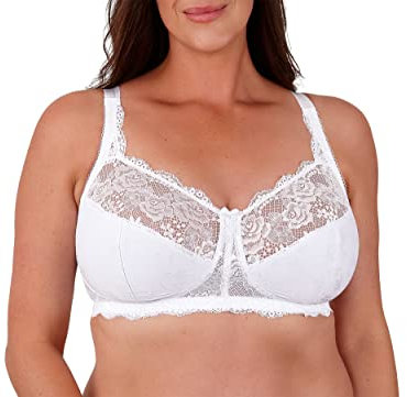 Women's Total Support Non Wired Lace Full Cup Non Padded Soft Cup Bra (White, 38E)