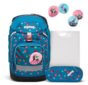 ergobag prime zaini zaino scolastico ergonomico per bambini, scuola elementare, Set di zaini da 4 pezzi, 20 litro, 1100g Bearlegance - Petrol