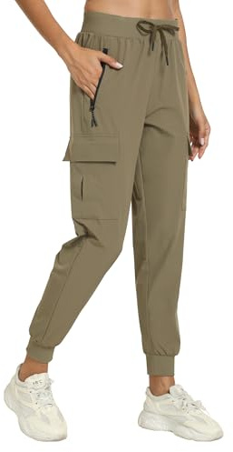 Haowind Womens Cargo Pants with Pocket Quick Dry Workout Athletic Joggers Drawstring Travel Casual Outdoor Camping Hiking Pants(Khaki M)