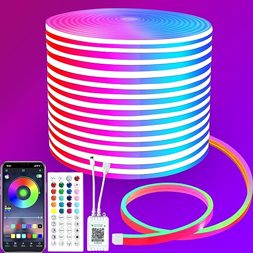 segrass 15m Neon Led strip,APP Steuerung,mit Fernbedienung, IP65 wasserdichte flexible Neon LED Streifen, 24V Rgb LED band Neon Seil Lampe, anwendbar auf Schlafzimmer, Raum und Außendekoration