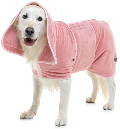 Lucky Pooch® Dog Robe - Luxurious Dog Bathrobe - Ultra Absorbent Dries Your Dogs in Minutes! Double-Layer, Super Soft Towel and Bath Robe All in One (XL, Dusty Pink)