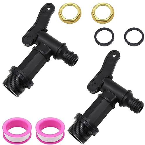 GYSRXS 2 Stück Wasserhahn für Regentonne 3/4 Zoll Kunststoff Hahn für Regentonne mit Dichtung Kontermutter Wasserdichtes Band für Heim Garten Wasser Tank Anschlüsse(Schwarz)