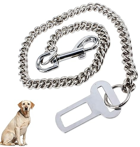 JLEivvi Dog Seat Belt for Car, Stainless Steel Dog Car Seat Belt Vehicle Travel Dog Harness Dog Chain Pet Vehicle Safety Restraint Cable for Puppy Small Medium Large Dogs(60cm)