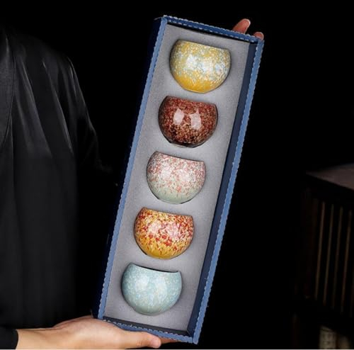 HGDESIGN Keramik Teetassen Set Porzellan Espressotasse Kaffeetassen Retro Tee Becher Chinesischen Japanischen Kung-Fu-Tee hitze-Sake-Becher 5er-Set Geschenke (5er Set)