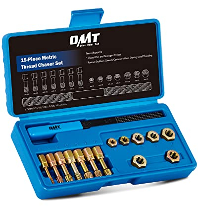 Orion Motor Tech 15-TLG. Metrischer Gewindestrehler-Satz aus Stahl, 7 Gewindebohrer 7 Schneideisen 1 Gewindefeile in M6 M8 M10 M12 Größen zum Nachschneiden von Gewinden Werkzeugsatz zum Nachschneiden